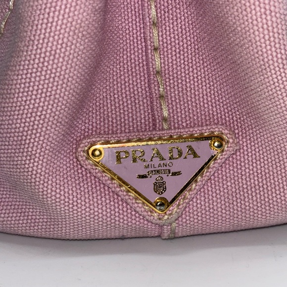 Authentic PRADA Canapa 2way Handbag Tote bag w/shoulder Strap baby pink Canvas - Picture 11 of 12